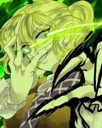 Rule 34 | 1girl, blonde hair, crazy eyes, crazy smile, female focus, green eyes, hand on own face, hundycarpenter, mizuhashi parsee, smile, solo, touhou
