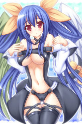 Rule 34 | 1girl, arc system works, asymmetrical wings, bad id, bad pixiv id, blue hair, blush, breasts, cleavage, dizzy (guilty gear), guilty gear, large breasts, long hair, mikan (5555), red eyes, ribbon, solo, tail, tail ornament, tail ribbon, thighhighs, wings