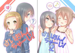 Rule 34 | 4girls, ?, akiyama mio, alternate hairstyle, bad id, bad pixiv id, blush, chm (macharge), closed eyes, dress, eighth note, hair down, hair ornament, hairband, hairclip, heart, hirasawa yui, k-on!, long hair, looking back, multiple girls, musical note, nakano azusa, short twintails, smile, speech bubble, spoken blush, spoken heart, spoken musical note, tainaka ritsu, track suit, twintails, very long hair