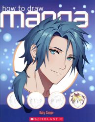 Rule 34 | 2boys, blue-haired boy (how to draw manga), blue background, blue eyes, blue hair, blue theme, blush, closed mouth, cover, cover page, english text, forehead, hair intakes, hair tie, happy, highres, how to draw manga, how to draw manga redraw challenge (meme), light blush, long hair, looking at viewer, male focus, mell (snowmellon), meme, multiple boys, ponytail, portrait, sidelocks, smile, solo focus, two-tone-haired boy (how to draw manga)