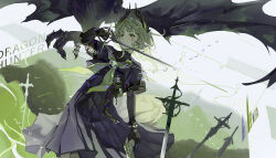 Rule 34 | 1girl, arknights, asymmetrical dual wielding, black dress, black gloves, black shirt, commentary, cross, cross earrings, cross scar, dragon, dress, dual wielding, earrings, english text, gloves, grey eyes, gun, hair intakes, head wings, heads-up display, highres, holding, holding gun, holding sword, holding weapon, irene (arknights), irene (the adjudicatrix and her resolve) (arknights), jewelry, latin cross, long sleeves, mrruaaa, neckerchief, rapier, scar, scar across eye, shadow, shirt, sword, symbol-only commentary, topographic map, turtleneck, turtleneck shirt, user interface, weapon, white hair, wings