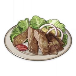 Rule 34 | artist request, chicken (food), commentary, english commentary, food, food focus, game cg, genshin impact, lettuce, lowres, muted color, no humans, official art, onion, plate, potato, simple background, still life, third-party source, tomato, tomato slice, transparent background