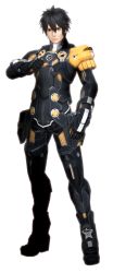 Rule 34 | 1boy, armor, ash (pso2), black hair, close quarter, full body, male focus, phantasy star, phantasy star online 2, pointing, pointing at self, scowl, simple background, solo, transparent background