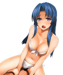 Rule 34 | 1girl, a1 (initial-g), absurdres, assertive female, bikini, bikini bottom aside, blue hair, blush, breasts, cleavage, clothed sex, clothing aside, cowgirl position, front-tie top, girl on top, highres, kawashima ami, licking lips, long hair, non-web source, panties, panties aside, pov, pubic hair, purple eyes, sex, side-tie bikini bottom, solo focus, straddling, swimsuit, swimsuit aside, tongue, tongue out, toradora!, underwear, vaginal