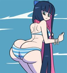 Rule 34 | 10s, 1girl, animated, animated gif, ass, ass shake, axel-rosered, bikini, blue eyes, bracelet, butt crack, huge ass, jewelry, jiggle, looking back, multicolored hair, panty &amp; stocking with garterbelt, pink hair, purple hair, solo, stocking (psg), striped bikini, striped clothes, swimsuit, two-tone hair