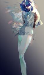Rule 34 | 1other, androgynous, arms behind back, blue hair, blunt bangs, blurry, flower, golden arms, head down, highres, houseki no kuni, lily (flower), natsukaze (mizuh20), necktie, phosphophyllite, phosphophyllite (ll), see-through, short hair, solo, sparkle, spoilers