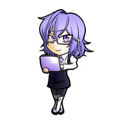 Rule 34 | 1girl, digimon, female focus, glasses, mikagura mirei, purple eyes, purple hair, short hair, solo