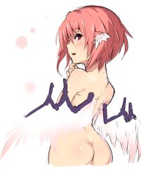 Rule 34 | 1girl, animal ears, ass, ayagi daifuku, back, bird wings, blush, butt crack, colorized, from behind, looking at viewer, looking back, mystia lorelei, no headwear, no headwear, nude, open mouth, pink eyes, pink hair, short hair, simple background, sketch, solo, touhou, white background, wings