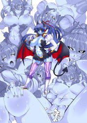 Rule 34 | 1girl, abs, asmodeus (shinrabanshou), bad id, bad pixiv id, black sclera, blue hair, blue skin, blush, boots, bottomless, breasts, cleavage, colored sclera, colored skin, cum, cum in pussy, demon girl, demon tail, dress, earrings, covered erect nipples, fellatio, full body, hair ribbon, hetero, highres, horns, huge breasts, jewelry, koucha maru, long hair, oral, penis, pointy ears, ponytail, pussy, ribbon, sex, shinrabanshou, solo, sweat, tail, thighhighs, tongue, uncensored, wings, zettai ryouiki