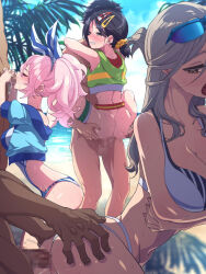 arched_back ass bikini clothed_sex fellation grabbing_another&#039;s_ass groping group_sex kamachimi kisara_(tales) orgy rinwell_(tales) sex shionne_(tales) standing standing_sex suspension swimsuit tales_of_(series) tales_of_arise vaginal