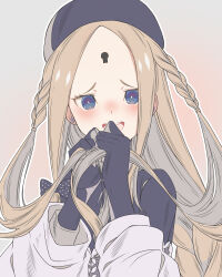 Rule 34 | 1girl, abigail williams (event portrait) (fate), abigail williams (fate), absurdres, blonde hair, blue eyes, bow, braid, fate/grand order, fate (series), gloves, hair bow, hat, highres, holding own hair, keyhole, long hair, looking at viewer, solo, taku hanamiyap
