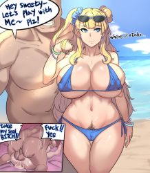 Rule 34 | 1boy, 1girl, absurdres, adjusting hair, beach, bed, bikini, blonde hair, blue bikini, blue eyes, bracelet, breasts, cleavage, closed mouth, cowboy shot, cum, cum in pussy, cum pool, day, earrings, english text, engrish text, erect clitoris, eyewear on head, from above, galko, grin, hetero, highres, huge breasts, instant loss, jewelry, large nipples, legs, legs up, long hair, lying, mating press, metal owl (aden12), micro bikini, missionary, nude, ocean, oshiete! galko-chan, outdoors, cum overflow, profanity, pubic hair, pubic hair peek, puffy nipples, ranguage, sequential, sex, side-tie bikini bottom, side bun, side ponytail, sky, smile, speech bubble, standing, string bikini, sunglasses, sunglasses on head, swimsuit, testicles, text focus, thigh gap, thighs, toes, uncensored, underboob, vaginal, water