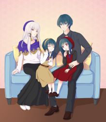 Rule 34 | 1boy, 3girls, absurdres, beret, byleth (fire emblem), byleth (male) (fire emblem), child, cookie, couple, dress, eating, family, father and daughter, fire emblem, fire emblem: three houses, food, hair ornament, hat, headband, hetero, highres, husband and wife, if they mated, long hair, long sleeves, lysithea von ordelia, mother and daughter, multiple girls, nintendo, siblings, sisters, sitting, smile, surprised, user vedz4327, white hair