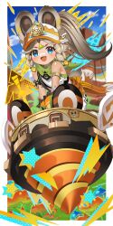 Rule 34 | animal ears, bare shoulders, blonde hair, blue eyes, blush, braid, crop top, genshin impact, gloves, hair ornament, highres, kachina (genshin impact), long hair, looking at viewer, multiple girls, open mouth, smile, visor cap, yuujin (yuzinn333)