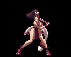 Rule 34 | animated, animated gif, bouncing breasts, breasts, brown hair, cleavage, hand fan, fatal fury, king of fighters xiii, long hair, lowres, ninja, pixel art, ponytail, shiranui mai, snk, the king of fighters, the king of fighters xiii, throwing