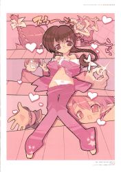 Rule 34 | 00s, blade (galaxist), blush, braid, brown hair, clothes pull, crossed arms, glasses, hasegawa suzuho, heart, highres, magician&#039;s academy, pajamas, panties, pants, pants pull, pointy ears, ponytail, sweatdrop, tanarot, tears, underwear, undressing, white panties