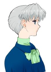 Rule 34 | 1boy, billy lee black, blue eyes, bow, closed mouth, male focus, silver hair, simple background, solo, soura mikoto, white background, xenogears