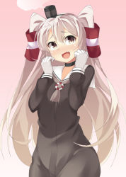 Rule 34 | 10s, 1girl, amatsukaze (kancolle), bad id, bad pixiv id, black eyes, dress, fang, gloves, hair tubes, kankitsunabe (citrus), kantai collection, long hair, sailor dress, silver hair, solo, twintails, two side up