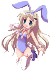 Rule 34 | 1girl, animal ears, bad id, bad pixiv id, blue eyes, bow, cup, fake animal ears, hairband, hizuki yayoi, little busters!, long hair, noumi kudryavka, pink bow, playboy bunny, rabbit ears, rabbit tail, silver hair, solo, tail, teapot, thighhighs, tray, very long hair, white background, wrist cuffs, yunomi