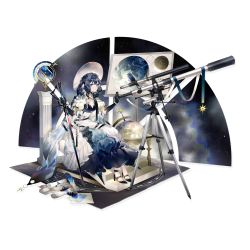 Rule 34 | 1girl, arknights, armillary sphere, astesia (arknights), astesia (starseeker) (arknights), bird, black footwear, black gloves, blue eyes, blue hair, capricorn (constellation), celestial globe, feathers, gloves, hair intakes, high-waist skirt, high heels, highres, holding, holding sword, holding weapon, leo (constellation), long hair, looking at viewer, official alternate costume, official art, puffy short sleeves, puffy sleeves, short sleeves, sitting, skirt, sky, smile, solo, star (sky), starry sky, sword, telescope, transparent background, weapon, white headwear, white skirt, yuji (fantasia)