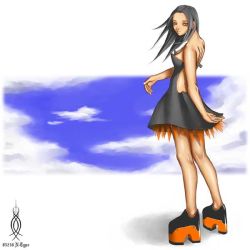 Rule 34 | 1girl, black hair, cloud, long hair, orange eyes, sky, solo, uma-kotsu