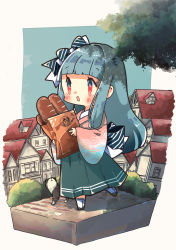 Rule 34 | 1girl, absurdres, bag, baguette, black footwear, blunt bangs, blush, bow, bread, building, bush, cat, chibi, cobblestone, commentary, day, food, full body, green skirt, hair bow, highres, holding, japanese clothes, kimono, kotonoha aoi, long hair, long sleeves, open mouth, outdoors, oyasumi makura, paper bag, pink kimono, red eyes, shoes, skirt, smile, socks, striped, striped bow, voiceroid, white legwear, wide sleeves
