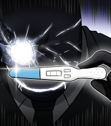 Rule 34 | 1boy, black suit (blue archive), blue archive, business suit, c/h, collared shirt, commentary, english commentary, formal, glowing, glowing eye, looking at viewer, necktie, pointing, pregnancy test, shirt, solo, suit