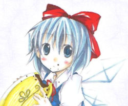 Rule 34 | 1girl, bow, cirno, female focus, solo, touhou, traditional media, wings