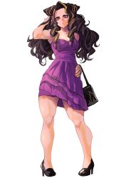 Rule 34 | 1girl, 6maker, absurdres, breasts, capcom, dress, han juri, high heels, highres, purple dress, street fighter, thick thighs, thighs, twintails