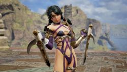 Rule 34 | 3d, black hair, breasts, cleavage, cosplay, isabella valentine (cosplay), navel, small breasts, soul calibur, soulcalibur, soulcalibur vi, talim, tonfa, weapon