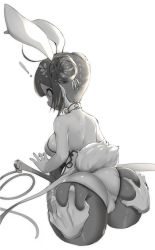 Rule 34 | !, 1girl, animal ears, ass, ass grab, azur lane, back, bad id, bad twitter id, bell, breasts, cameltoe, choker, commentary request, constricted pupils, cropped legs, deep skin, disembodied hand, double bun, fake animal ears, flower, food, from behind, greyscale, hair bun, hair flower, hair ornament, huge ass, large breasts, leotard, magister, mochi, mochitsuki, monochrome, neck bell, ning hai (azur lane), ning hai (moon palace rabbit) (azur lane), pantyhose, playboy bunny, rabbit ears, rabbit tail, short hair, sideboob, solo focus, surprised, tail, wagashi