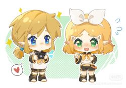 Rule 34 | + +, 1boy, 1girl, black shorts, blonde hair, blue eyes, blush, chibi, chinese commentary, commentary request, cosplay, detached sleeves, flying sweatdrops, green eyes, hair ornament, hairband, hairclip, heart, kagamine len, kagamine len (cosplay), kagamine rin, kagamine rin (cosplay), link, nintendo, pointy ears, princess zelda, sailor collar, sailor shirt, sheikah slate, shirt, shorts, spoken heart, sweat, the legend of zelda, the legend of zelda: breath of the wild, vocaloid, white hairband, yun (dl2n5c7kbh8ihcx)