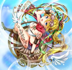 Rule 34 | 1girl, blonde hair, blue eyes, goggles, gradient background, long hair, official art, ponytail, scarf, solo, teltelhousi, unmei no clan battle, very long hair