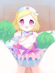 Rule 34 | :d, blonde hair, blush, braid, breasts, censored, girl on top, hat, highres, midorikaze fuwari, mosaic censoring, nipples, no panties, nurse cap, open clothes, open mouth, penis, pink eyes, pom pom (cheerleading), pov, pretty series, pripara, pussy, sex, skirt, smile, solo focus, stethoscope, takano natsuki, vaginal