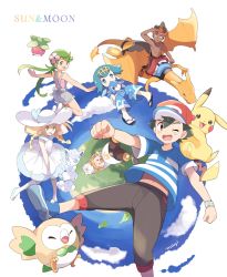 Rule 34 | &gt; &lt;, 3boys, 3girls, :3, adjusting clothes, adjusting headwear, alolan form, alolan vulpix, arm up, arms up, artist name, ash ketchum, bad id, bad twitter id, bare shoulders, baseball cap, belt, between legs, black eyes, black hair, black pants, blonde hair, blue eyes, blue footwear, blue hair, blue pants, blue sclera, blue shirt, blush stickers, bounsweet, bracelet, braid, brown hair, brown shorts, capri pants, charizard, claws, clenched hands, closed mouth, cloud, colored sclera, copyright name, creatures (company), dark-skinned male, dark skin, dragon, dress, falling, fang, flame-tipped tail, flat chest, flower, flying, from above, from behind, full body, game boy, game boy (original), game freak, gameboy, gen 1 pokemon, gen 4 pokemon, gen 7 pokemon, green eyes, green footwear, green hair, green hairband, grin, hair flower, hair ornament, hairband, hand between legs, handheld game console, happy, hat, highres, holding, holding pokemon, jewelry, jpeg artifacts, kiawe (pokemon), kneehighs, lana (pokemon), lillie (pokemon), long hair, looking at viewer, looking back, looking down, looking up, mallow (pokemon), matching hair/eyes, mei (maysroom), midriff peek, multicolored hair, multiple boys, multiple girls, navel, necklace, nintendo, ocean, on shoulder, one eye closed, open mouth, orange hair, outdoors, outstretched arm, overalls, pants, pigeon-toed, pikachu, pink flower, pink shirt, pokemon, pokemon (anime), pokemon (creature), pokemon on shoulder, pokemon sm (anime), popplio, red footwear, red hair, red headwear, red shorts, riding, riding pokemon, rotom, rotom dex, rowlet, saddle, sandals, shading eyes, shirt, short hair, short sleeves, shorts, signature, sleeveless, sleeveless dress, sleeveless shirt, smile, socks, sophocles (pokemon), strapless, strapless shirt, striped clothes, striped shirt, sun hat, tail, teeth, togedemaru, topless male, trial captain, tube top, twin braids, twintails, two-tone hair, upside-down, water, white dress, white eyes, white headwear, white legwear, white shirt, wink, yellow eyes, yellow hairband, z-ring