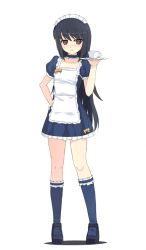 Rule 34 | 10s, 1girl, alternate costume, alternate headwear, apron, black hair, blue dress, blue footwear, blue socks, blush, bow, brown eyes, choker, cup, dress, enmaided, flat chest, frilled apron, frilled choker, frilled dress, frilled socks, frills, full body, girls und panzer, hand on own hip, holding, long hair, looking at viewer, maid, mary janes, reizei mako, saucer, shoes, short dress, simple background, socks, solo, srwsrx (gp03dsrx), standing, teacup, white background