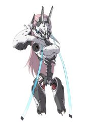 Rule 34 | 1girl, amputee, android, breasts, cable, ctpt9r, headgear, highres, joints, long hair, mask, mechanical parts, medium breasts, original, pink hair, robot joints, science fiction, solo, spine, white background