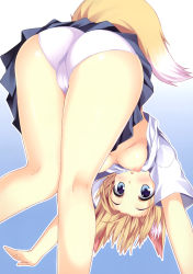Rule 34 | 1girl, :o, absurdres, animal ears, ass, bent over, blonde hair, blue eyes, breasts, cameltoe, clothes lift, fox ears, fox tail, highres, nipples, no bra, panties, pantyshot, shirt lift, skirt, solo, tail, tateha (marvelous grace), trefoil, underwear, upskirt, white panties