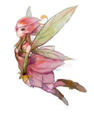 Rule 34 | 1girl, bandai, digimon, dress, fairy, fairy wings, female focus, flying, highres, kae hokora, lilimon, nail polish, simple background, smile, wings