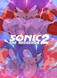 Rule 34 | 2boys, animal nose, artist request, blue eyes, copyright name, furry, furry male, gloves, glowing, glowing eyes, grin, knuckles the echidna, male focus, multiple boys, red eyes, smile, sonic (live action), sonic (series), sonic the hedgehog, sonic the hedgehog 2 (film), white gloves