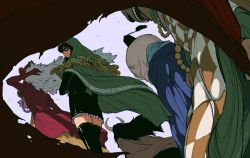Rule 34 | cape, disguise, dress, from behind, highres, hood, looking back, mask, nico robin, one piece, short dress, solo focus, sutaneko, thighhighs, walking away