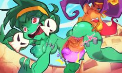 Rule 34 | 1futa, 1girl, ass, ass grab, blue eyes, bracelet, breasts, colored skin, dildo, disabledfetus, doggystyle, double penetration, ear piercing, earrings, futa with female, futanari, grabbing, grabbing from behind, green hair, green skin, highres, huge penis, jewelry, large penis, medium breasts, multiple girls, nipples, object insertion, one eye closed, penis, piercing, pointy ears, ponytail, purple hair, pussy, red eyes, rottytops, sex, sex from behind, sex toy, shantae, shantae (series), short hair, skull earrings, vaginal, vaginal object insertion, x-ray