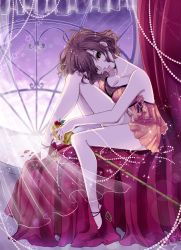 Rule 34 | 1girl, breasts, brown eyes, brown hair, cleavage, collarbone, curtains, hand on own knee, high heels, holding, indoors, jewelry, looking at viewer, medium breasts, medium hair, meiko (vocaloid), midriff, miniskirt, nail polish, navel, necklace, parted lips, pumps, red footwear, red nails, red shirt, red skirt, shirt, sitting, skirt, sleeveless, sleeveless shirt, solo, stomach, tonyo (milky crown), vocaloid