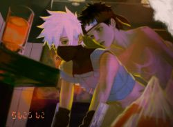 Rule 34 | 2boys, abs, all fours, black hair, bottomless, canlendar, forehead protector, hatake kakashi, highres, implied anal, implied sex, indoors, male focus, mask, mouth mask, multiple boys, naruto (series), nude, pectorals, sex, short hair, uchiha obito, yaoi, aged down
