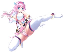 Rule 34 | 1girl, aigan tenshi cheery pink, blue eyes, boots, breasts, cameltoe, cheery pink, elbow gloves, gloves, highres, large breasts, long hair, low-tied long hair, magical girl, miniskirt, panties, pink hair, pink panties, pink skirt, pleated skirt, simple background, skirt, solo, striped clothes, striped panties, thigh boots, thighhighs, underwear, v-mag, white background, white footwear, white gloves