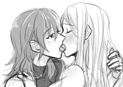Rule 34 | 2girls, blush, byleth (female) (fire emblem), byleth (fire emblem), closed eyes, commentary request, edelgard von hresvelg, fire emblem, fire emblem: three houses, french kiss, greyscale, hand in another&#039;s hair, hand on another&#039;s shoulder, kiss, long hair, looking at another, monochrome, multiple girls, nintendo, riromomo, saliva, tongue, tongue out, upper body, yuri