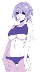 Rule 34 | 1girl, aqua (kingdom hearts), bad id, bad pixiv id, bare arms, bare shoulders, blue eyes, blue hair, breasts, closed mouth, collarbone, cowboy shot, frown, gluteal fold, groin, hair between eyes, kingdom hearts, kingdom hearts birth by sleep, large breasts, looking at viewer, midriff, navel, panties, short hair, simple background, solo, sports bra, standing, stomach, tamaki (tmk-poison), thigh gap, underboob, underwear, white background