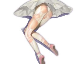 Rule 34 | 1girl, ass, head out of frame, legs, lower body, original, pantyhose, pink footwear, shoes, simple background, skirt, solo, torn clothes, torn pantyhose, upskirt, white background, white pantyhose, white skirt, yd (orange maru)