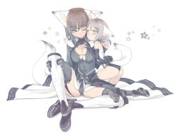 Rule 34 | 2girls, animal ears, bad id, bad pixiv id, blade (galaxist), breasts, cleavage, fox ears, fox tail, large breasts, multiple girls, original, tail, thighhighs