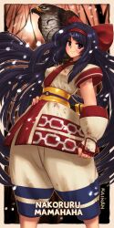 Rule 34 | 1girl, absurdres, ainu clothes, artist name, blood, blue eyes, blue hair, breasts, clenched hand, fingerless gloves, gloves, hair ribbon, hand on own hip, highres, legs, long hair, looking at viewer, mamahaha, nakoruru, pants, ribbon, samurai spirits, small breasts, smile, snk, the king of fighters, thighs, very long hair